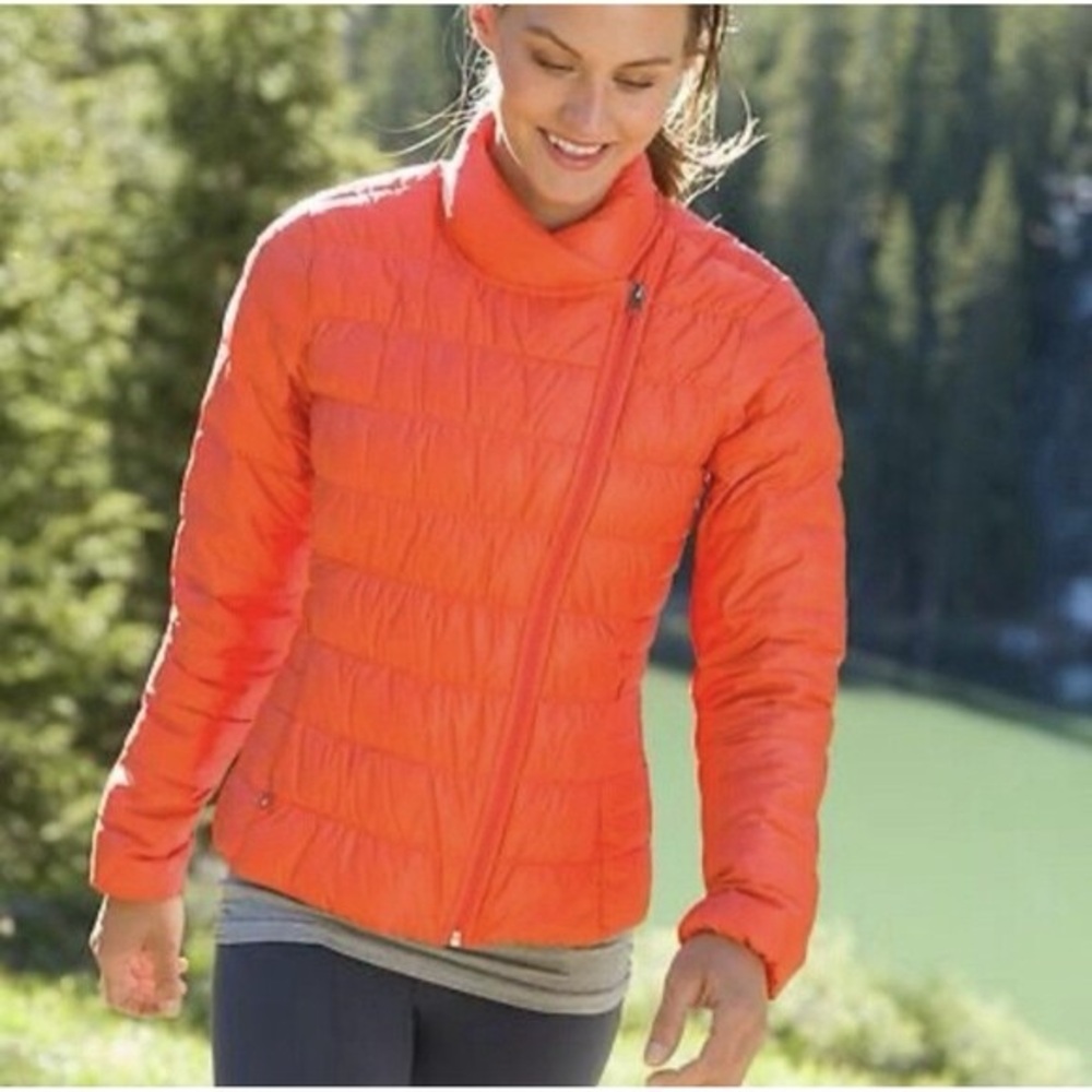 Athleta Goose Down Downalisious Orange Zip Jacket Size Small